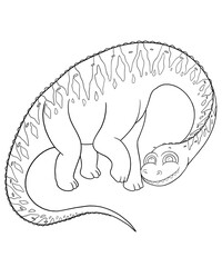 Doodle of an Argentinosaurus Dinosaur is Depicted as a Cartoon Character in a Coloring Book for Kids
