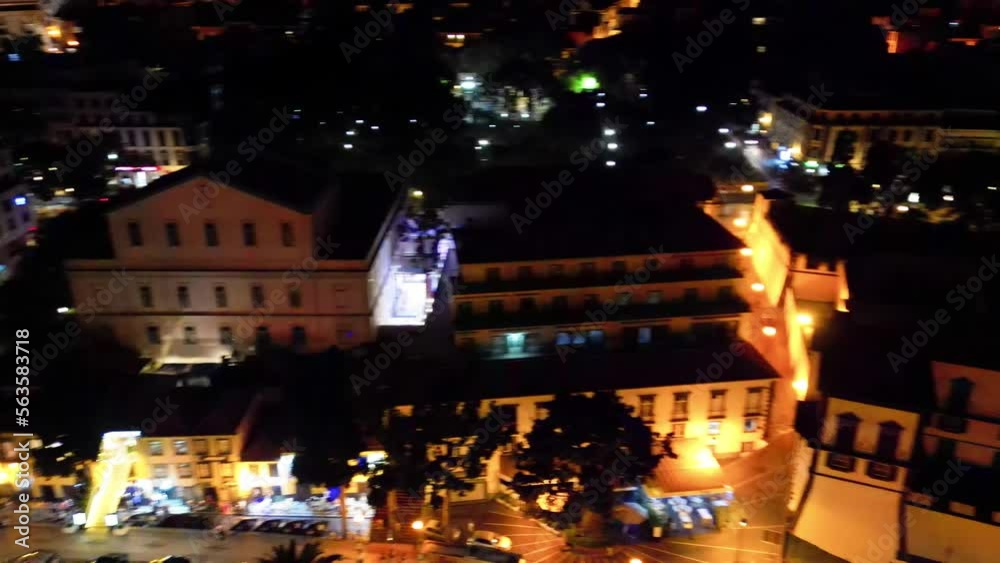 Sticker Aerial view of Funchal skyline at night, Madeira - Portugal