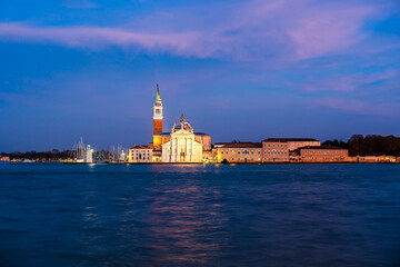 Saint George island in Venice, Italy during the twilight ours of the evening after sunset