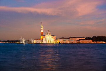Saint George island in Venice, Italy during the twilight ours of the evening after sunset