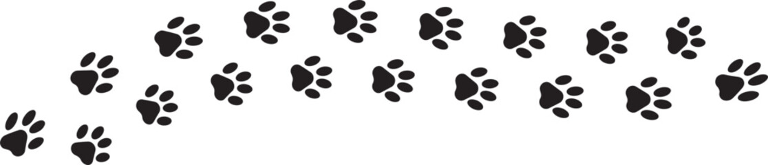 Paw  foot trail print of cat. Dog, puppy silhouette animal diagonal tracks.