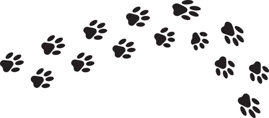 Fototapeta premium Paw foot trail print of cat. Dog, puppy silhouette animal diagonal tracks.