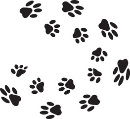 Fototapeta na wymiar Paw foot trail print of cat. Dog, puppy silhouette animal diagonal tracks.