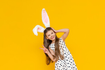 A little girl in an Easter bunny costume, Easter Holiday, a child dressed in fancy Easter bunny ears.