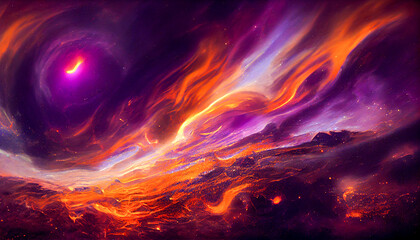 Fantasy space sky with stars and galaxies, ai illustration.
