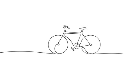 One line continuous bike sports symbol concept. Fitness healthy lifestyle bicycle biking activity. Digital white single line sketch drawing vector illustration - obrazy, fototapety, plakaty