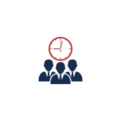 People waiting logo. Group of people with clock icon isolated on white background