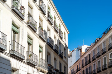 Old residential building in central Madrid. Real estate, renovation and maintenance concepts