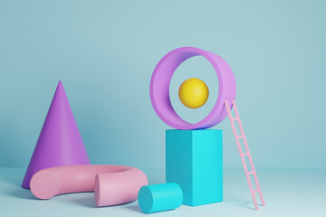 Fototapeta premium Abstract 3d render, composition with geometric shape, bright color background.