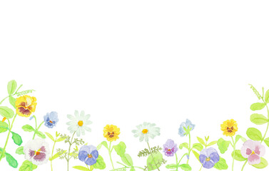 水彩絵の具で描いた優しい春の草花背景