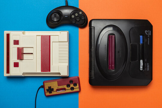 8-Bit and 16-bit Game Consoles With Gamepad 