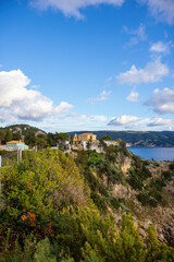 Fototapeta na wymiar View of famous Monastry in Palaiokastritsa, town in Corfu, Greece