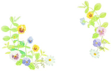 Naklejka na ściany i meble 水彩絵の具で描いた優しい春の草花背景