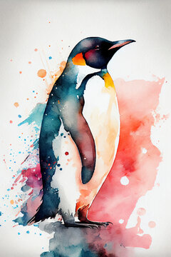 Pinguin in Aquarellfarben isoliert auf wei&szlig;en Hintergrund. Generative Ai