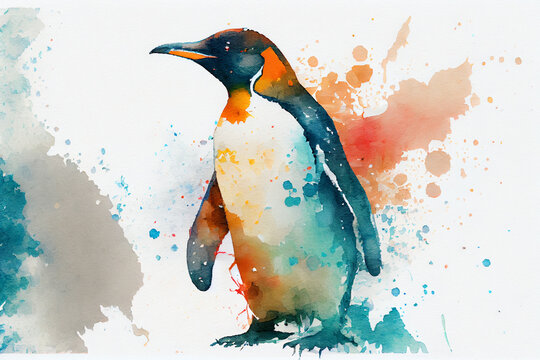 Pinguin in Aquarellfarben isoliert auf weißen Hintergrund. Generative Ai