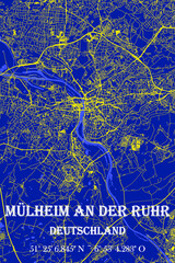 Blaue-Gelb minimalistische Stadtkarte Mülheim an der Ruhr
