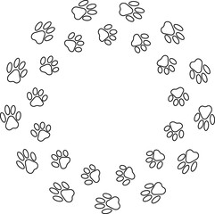Fototapeta premium outline paw foot trail print of cat. Dog, puppy outline animal tracks. Tiger outline footprint