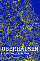 Blaue-Gelb minimalistische Stadtkarte Oberhausen