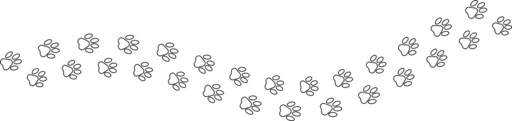 outline paw foot trail print of cat. Dog, puppy outline animal tracks. Tiger outline footprint