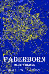 Blaue-Gelb minimalistische Stadtkarte Paderborn