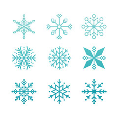 Free vector snowflake icon set in blue gradient with white background