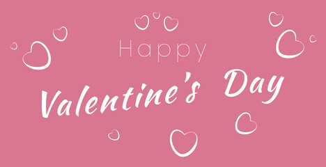 Simple minimalism greeting card happy valentine's day with white text and different sizes hearts on pink background