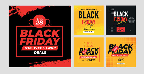 Black friday urban modern fashion instagram stories and social media feed post banner bundle