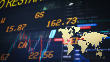 The gold world map on chart background for education or business concept 3d rendering.