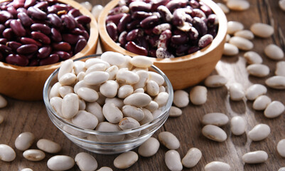 Composition with dried beans on the table
