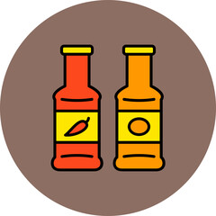 Sauce Bottle Multicolor Circle Filled Line Icon