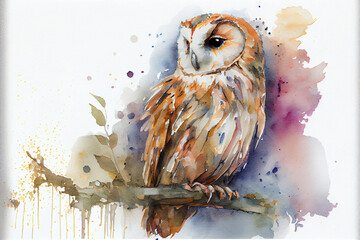 Eule in Aquarellfarben isoliert auf weißen Hintergrund. Generative Ai