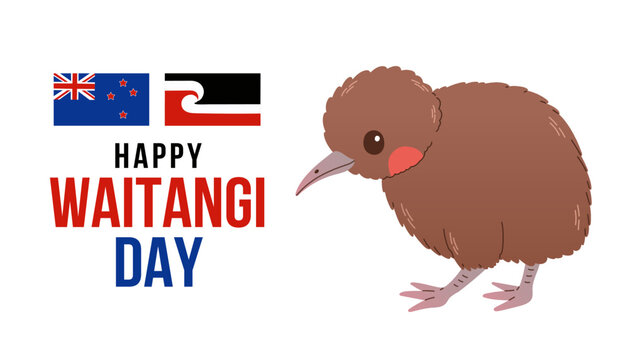 Happy Waitangi day vector design template background. New Zealand, kiwi bird. 6 February. 