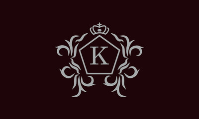 Elegant floral monogram design template for one or two letters such as K. Business sign, identity monogram for restaurant, boutique, hotel, heraldry, jewelry.
