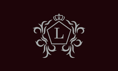 Elegant floral monogram design template for one or two letters such as L. Business sign, identity monogram for restaurant, boutique, hotel, heraldry, jewelry.