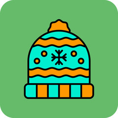 Knit Hat Multicolor Round Corner Filled Line Icon