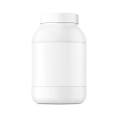 Blank bottle mockup isolated on white background. Can be used for sports nutrition, medical, cosmetic, food. Vector illustration. EPS10.	