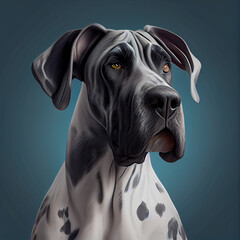 Great dane looking straight ahead with blurred background, cartoon style art