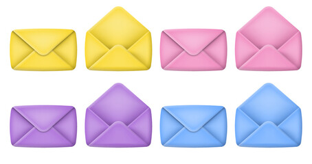 3d mail envelope icon set. Vector illustration.