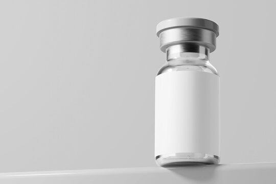 Antivirus Covid-19 Vaccine Glass Vial Medicine Bottle Realistic Mockup With Blank Label Template In Perpective Bottom View 3d Rendering Illustration