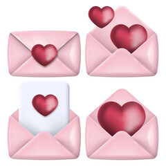 3d mail envelope icon with red heart. Message in love concept. Vector illustration.