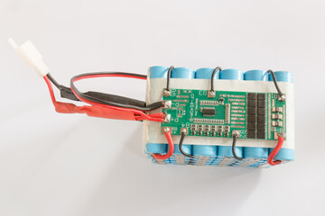 Packed lithium battery with bms available on white background.top view
