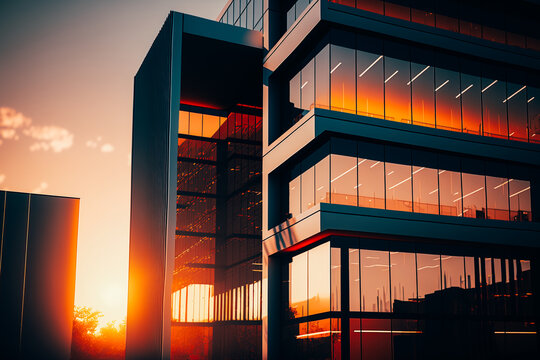 A Close-up Of A Modern And Sleek Office Building, With Large Windows And A Minimalist Design