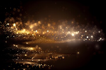 Gold and silver magic elegant glitter light glowing background, generative ai, blue and dark backgound	