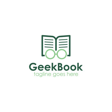 Geek Book Logo Design Template with book icon and glasses. Perfect for business, company, restaurant, mobile, app, etc