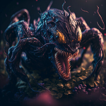 Closeup of an alien symbiotic insect hunting prey - Illustration of a spiderlike alien being