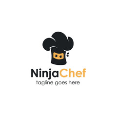 Ninja Chef Logo Design Template with hat icon and ninja. Perfect for business, company, restaurant, mobile, app, etc