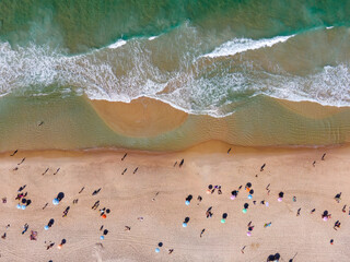 beach in the morning - Praia do Leblon from above - drone view