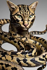 Naklejka premium animal with 2 gene mutations between leopard and pythons - Generative AI