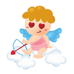 Cute cupid with love archer sits on cloud. Happy Valentine day.