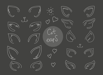 cat ears tattoo  set doodle outline illustration